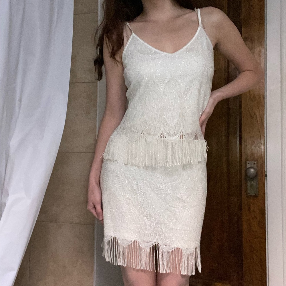 Fringed crop top skirt set